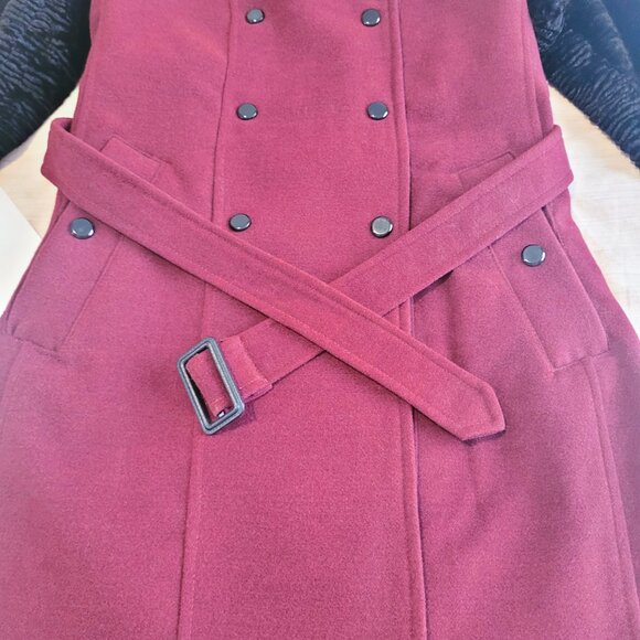 Burgundy Pea Coat, Winter Military Trench Coat, Holiday Classic Jacket - Picture 3 of 12